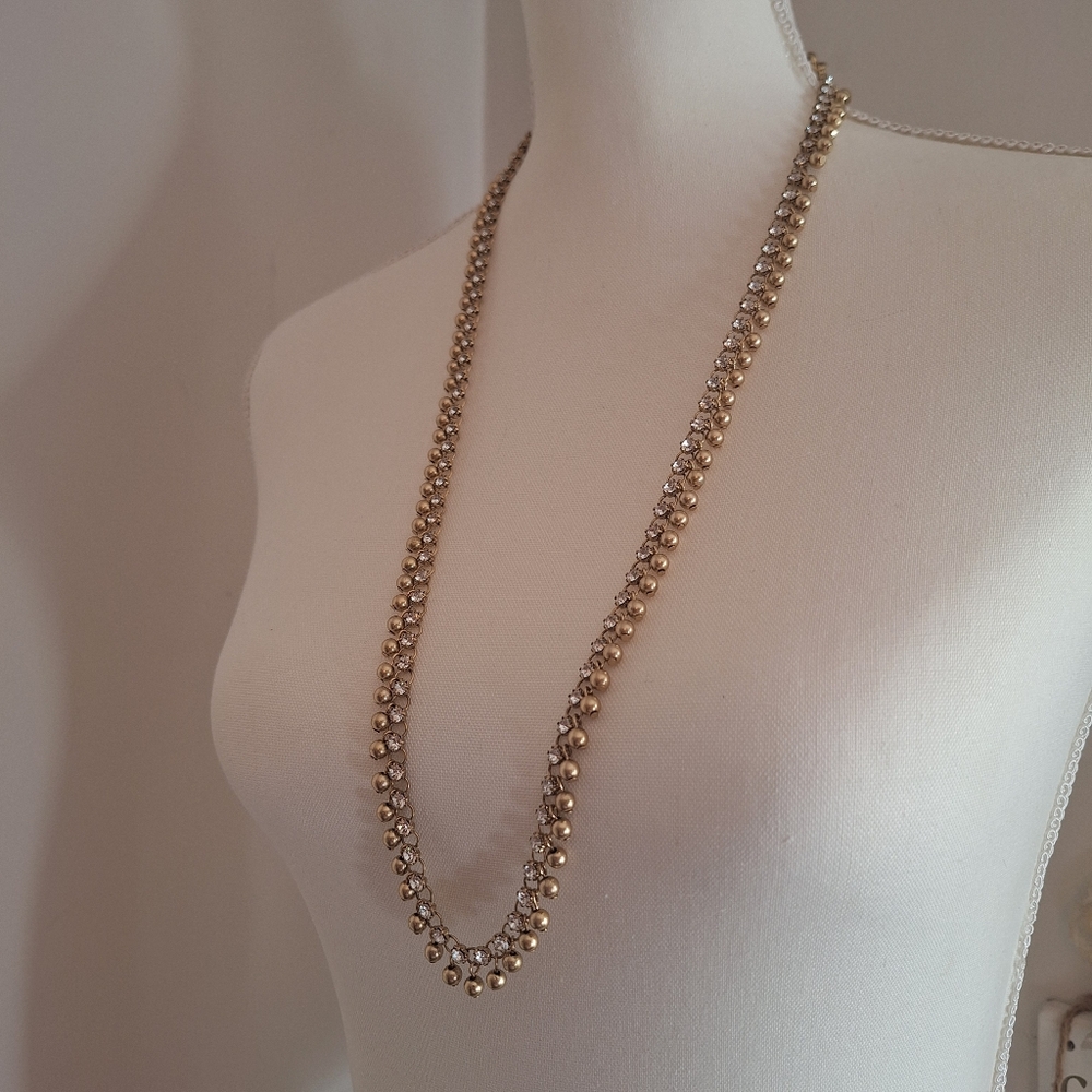 J. Crew Necklace Crystal Gold Tone 32" Statement Cha Cha Beads Sparkle VTG✨️